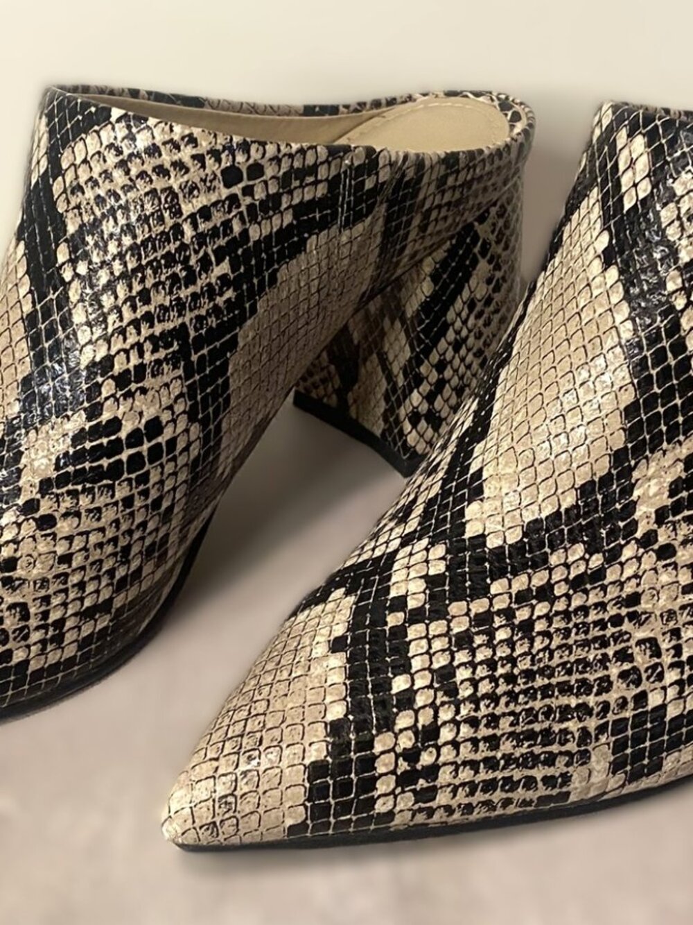 Marc Fisher Black Multi Snake Print Leather Heeled Mules Size 10M